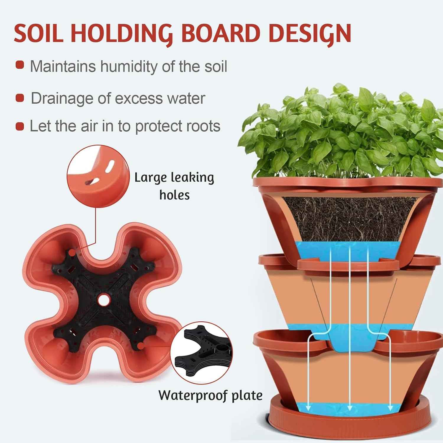 7 Tier Vertical Strawberry Planter-Tower Stackable Herb Planter Stacking Garden Planters Pot Outdoor with Tools Mover for Growing Flowers, Vegetables and Succulents, Red