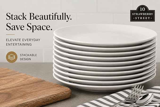 10 Strawberry Street 10.5" Catering Coupe Dinner Plate, Set of 12,White
