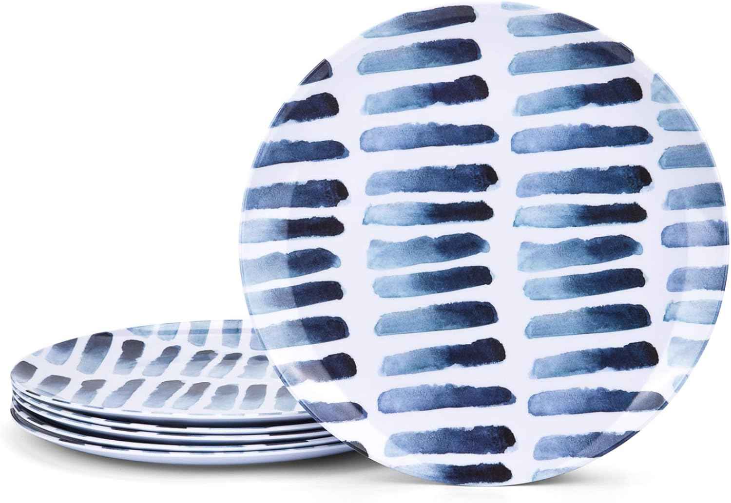 KX-WARE Blue Stripe Melamine Plates, 10.5-inch Dinner Plates set of 6