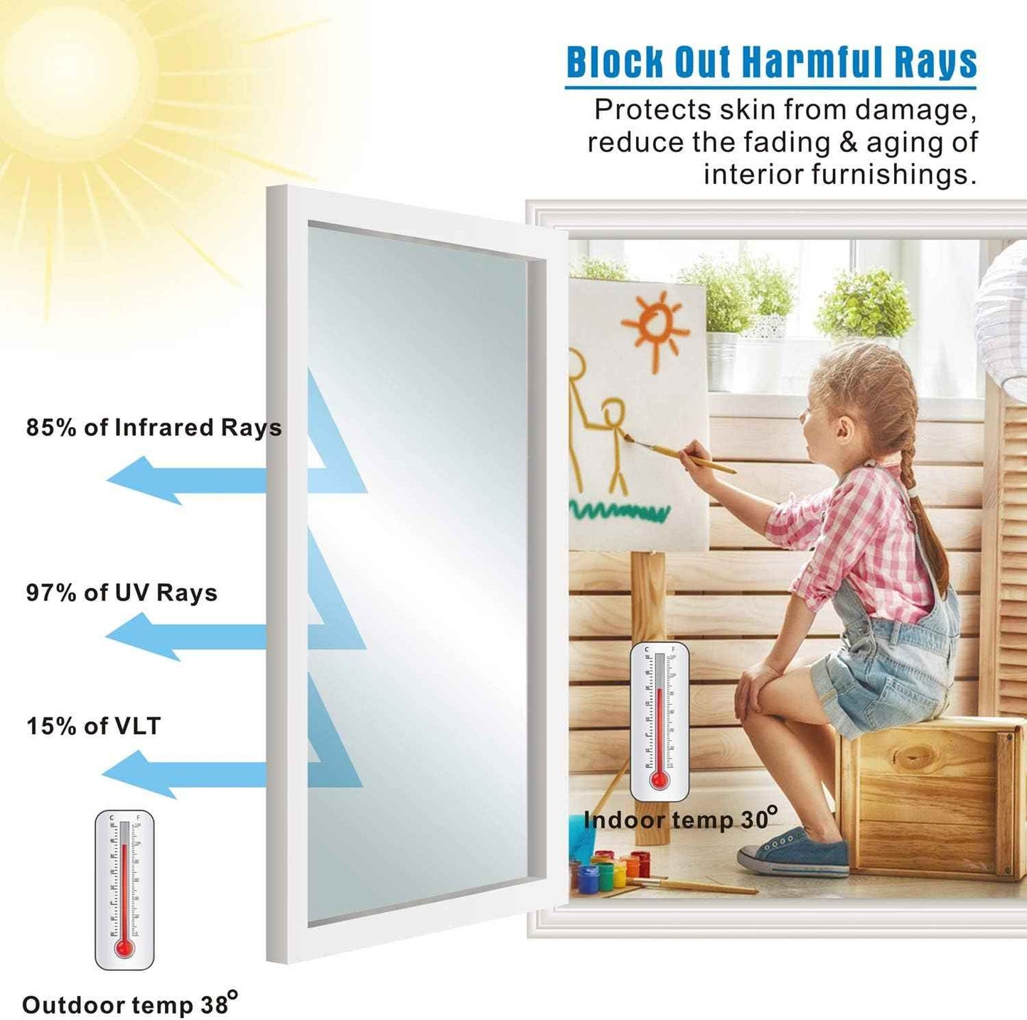 One Way Window Film Daytime Privacy Heat Control Window Film Anti UV Reflective Static Cling Film, Window Tint for Home and Office Black-Silver 35.4 x 78.7 Inch