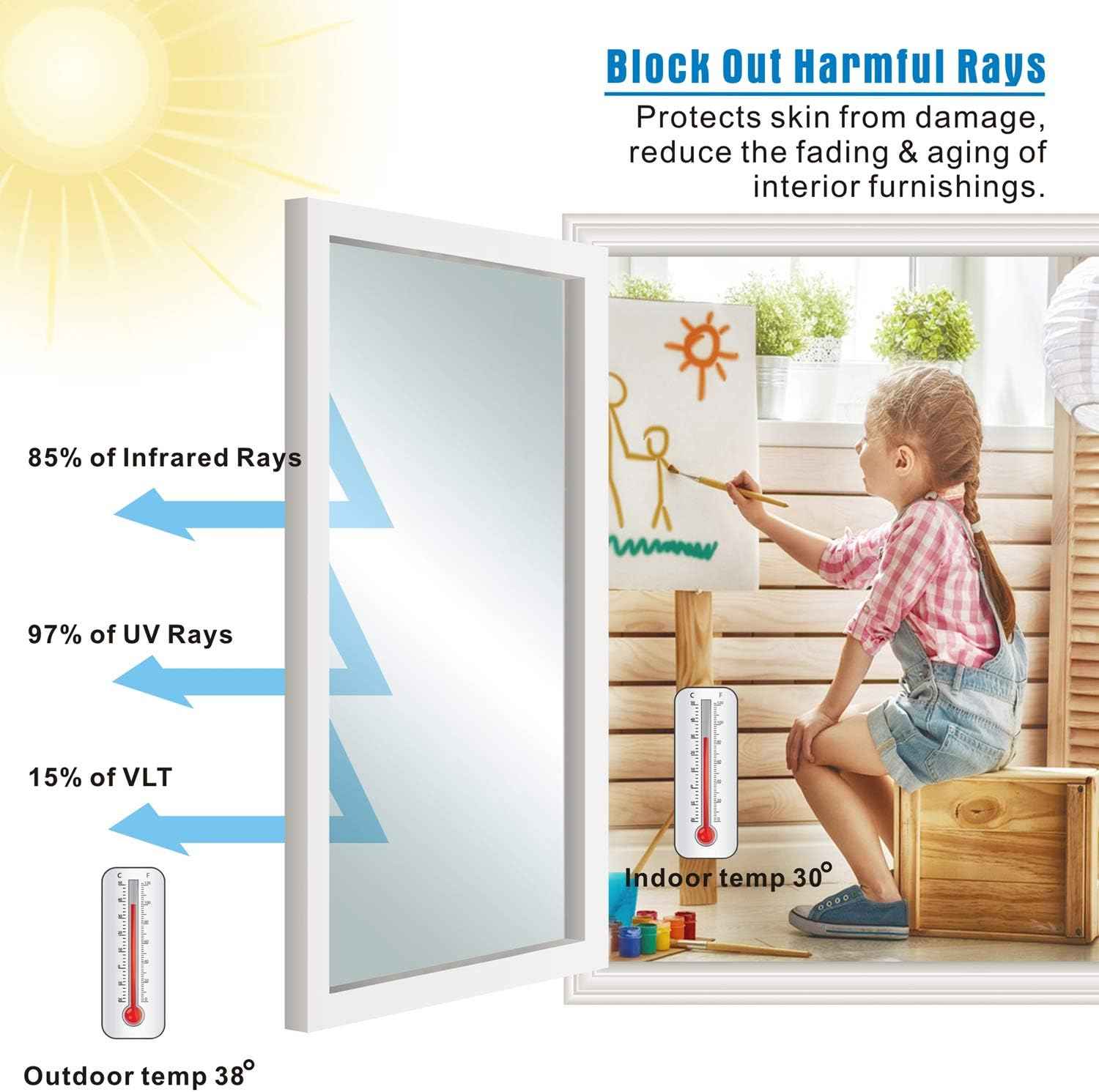 One Way Window Film Daytime Privacy Heat Control Window Film Anti UV Reflective Static Cling Film, Window Tint for Home and Office Black-Silver 35.4 x 78.7 Inch
