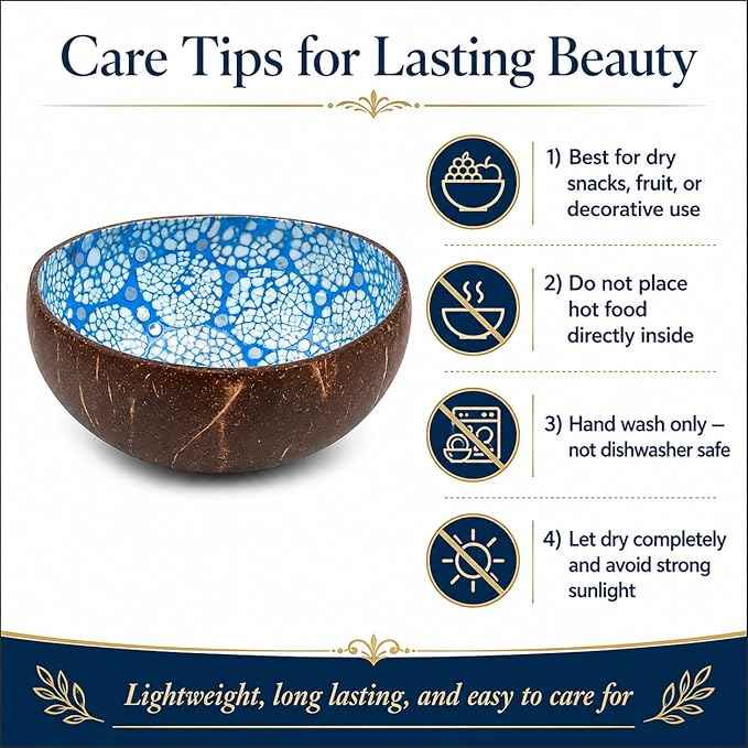 ChezMax Natural Coconut Bowl with Mother of Pearl Inlaid Shell - Handcrafted Home Decoration, Entryway Table Key Bowl or Candy Container, Fruit and Nuts Holder (Blue)
