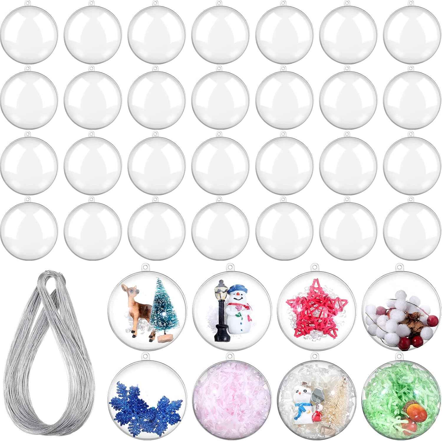Sratte 36 Pcs Christmas Fillable Ornaments Ball Clear Plastic Hanging Ornaments DIY Craft Transparent Ball for Wedding Holiday Xmas Party Tree Decor Home(Clear,100 Mm/ 3.94 Inches)