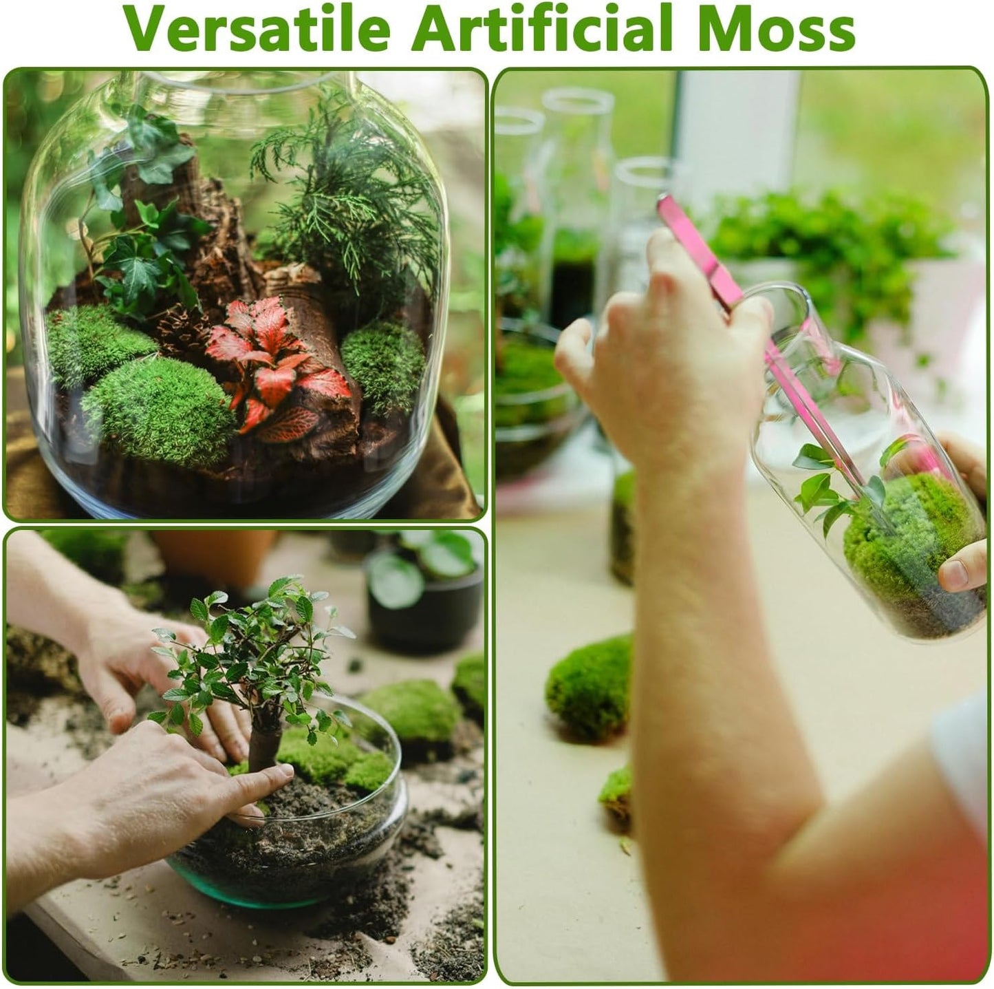 Potanro Faux Green Moss 5.3oz Artificial Fake Plant Moss Preserved Moss for Potted Plants Indoor Plants, Crafts, Planters, Bonsai Artifcial, DlY Floral Decorative Moss, Garden Wedding Decor