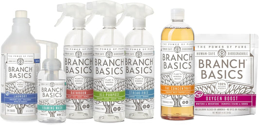 Branch Basics Premium Starter Kit: All Purpose, Glass, and Bathroom Cleaner plus our Foaming Wash, and Laundry Bottle (3 Plastic Spray Bottles + Concentrate) Fragrance-Free