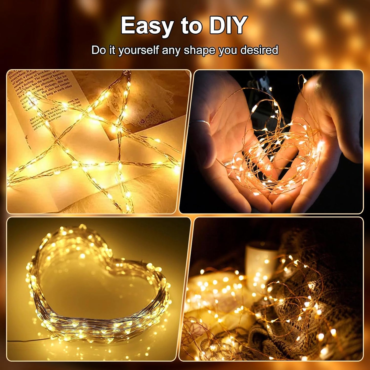 Fairy Lights Battery Operated String Lights 16.4ft 50LED Flashing and Constant Light Waterproof Silver Wire for Christmas DIY Party Bedroom Wedding (Warm White, 2 Pack)