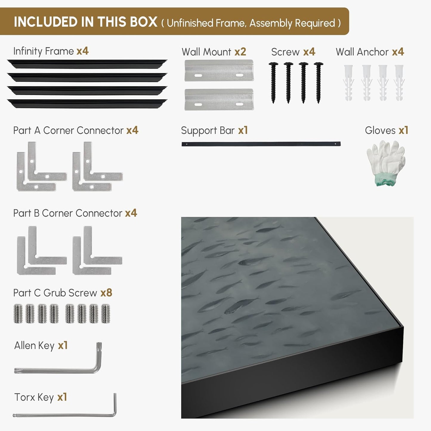 SIGNWIN 24"x46" Extra Large Framed Wall Art Gray School of Fish Minimalist Ocean-Inspired Marine Life Illustration for Home Living Room Bedroom Decor (Frame Assembly Required)