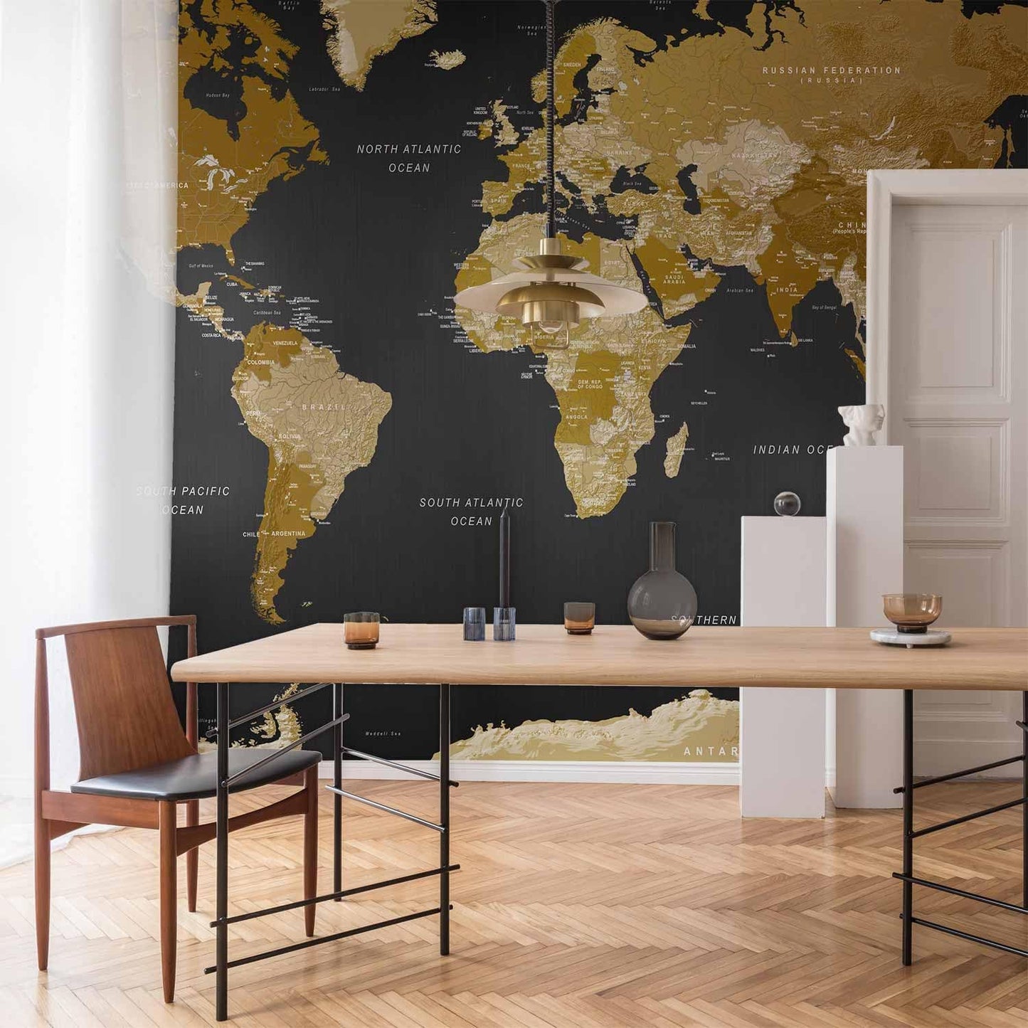 artgeist Premium Wall Mural World Map 79x55 in - XXL Non-Woven Wallpaper Fleece Wall Decor Photo Print Picture Image Design Home Map of The World k-A-0092-a-a