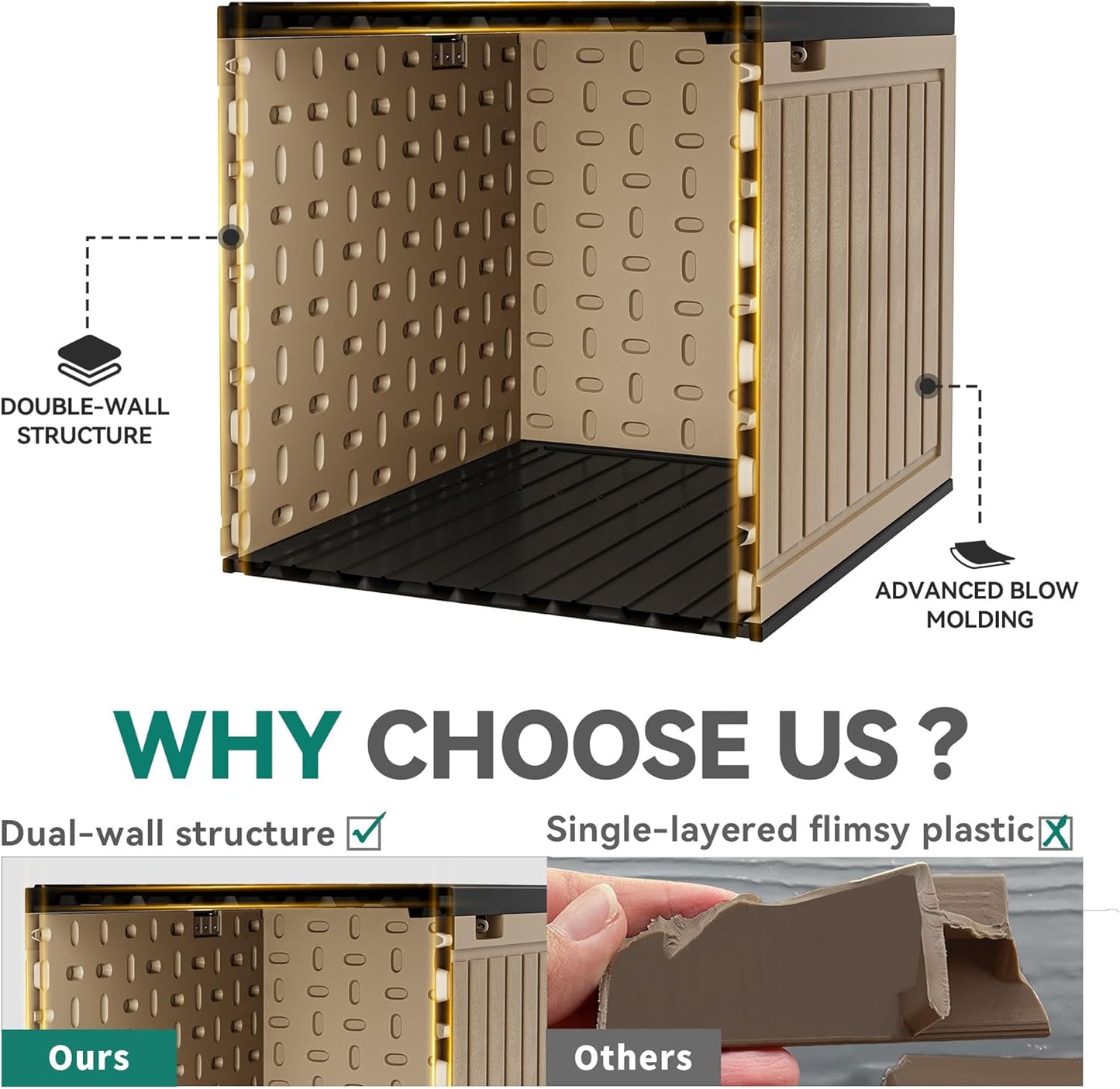 YITAHOME 230 Gallon Large Deck Box with Divider & Side Handles, Outdoor Double-Wall Storage for Patio Furniture Cushions, Garden Pool Accessories, Waterproof & Lockable