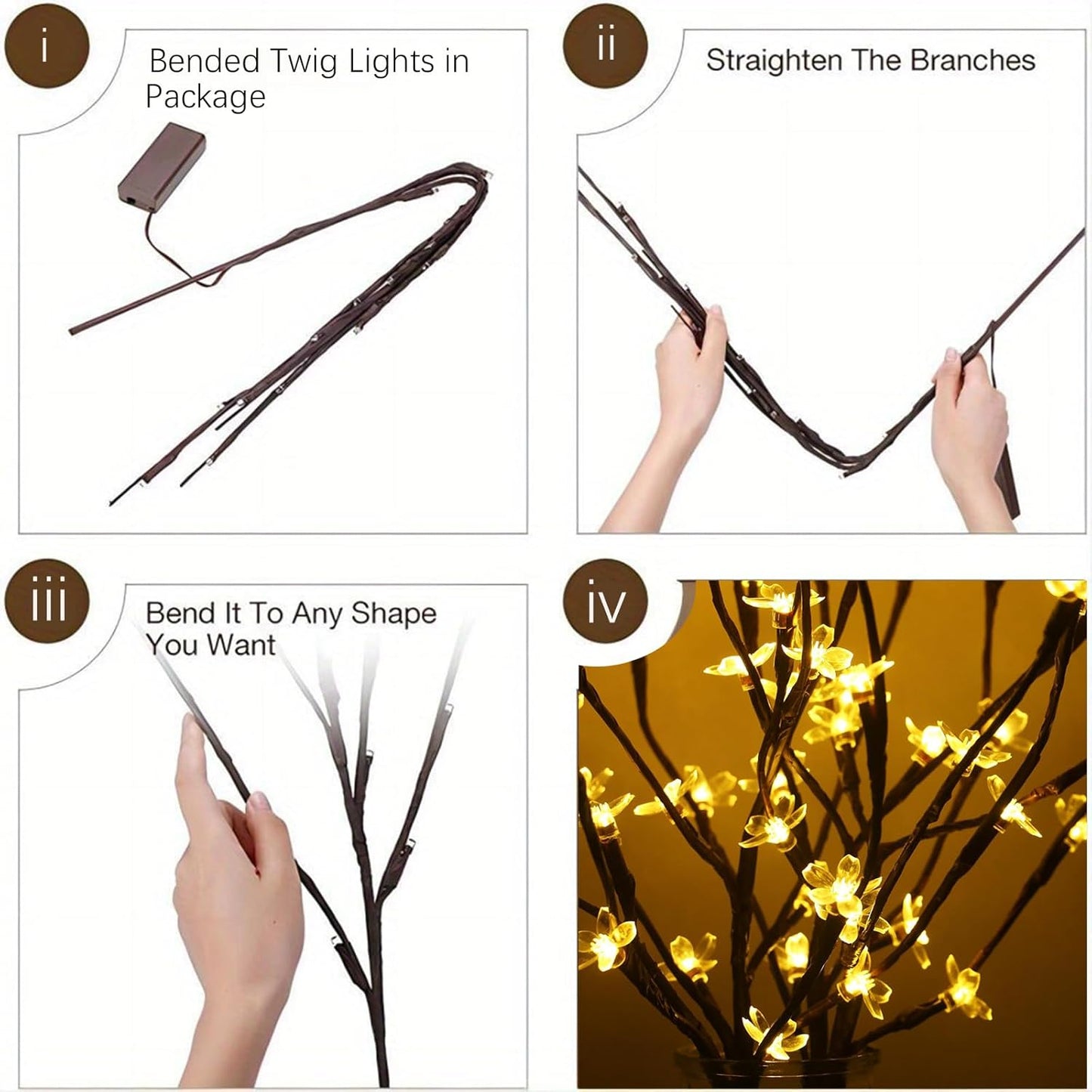 3Pack Battery Lighted Cherry Blossom Branches Lights with Clear Plastic Bag for Hanging Decor, 27.5inch 60 LED Flower Lamp Twig Sticks for Vase Filler of Home Christmas Valentines Day Decoration