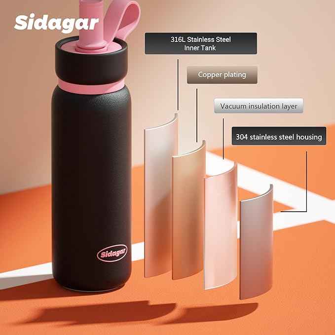 24 oz Tumbler, Insulated Coffee Mug with Lid and Straw, Leak Proof Portable Travel Cup, for Hot and Cold Drinks Drinks Flask for Women Black