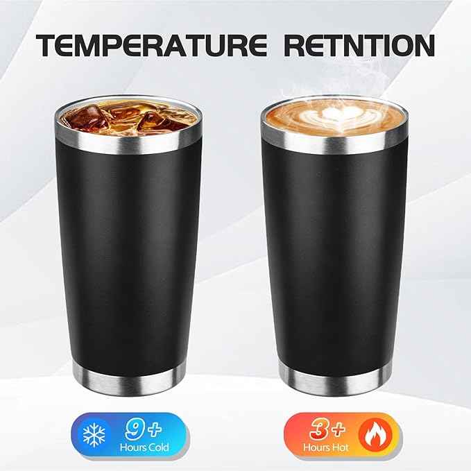 StarSpeed 20oz Tumbler Bulk with Lid, Stainless Steel Insulated Tumblers Double Wall Vacuum Insulated Travel Mug, Powder Coated Coffee Cups for Hot and Cold Drinks(Black,6)