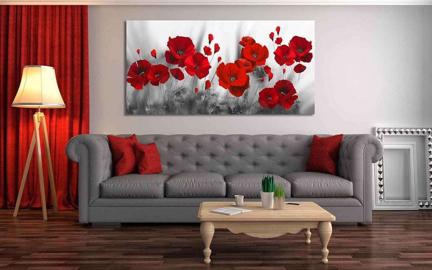 Red Flower Large Wall Art for Living Room - 48"L x 24"W Black and White Canvas Wall Art Bedroom Modern Abstract Floral Large Artwork Paintings Prints Pictures Wall Decor
