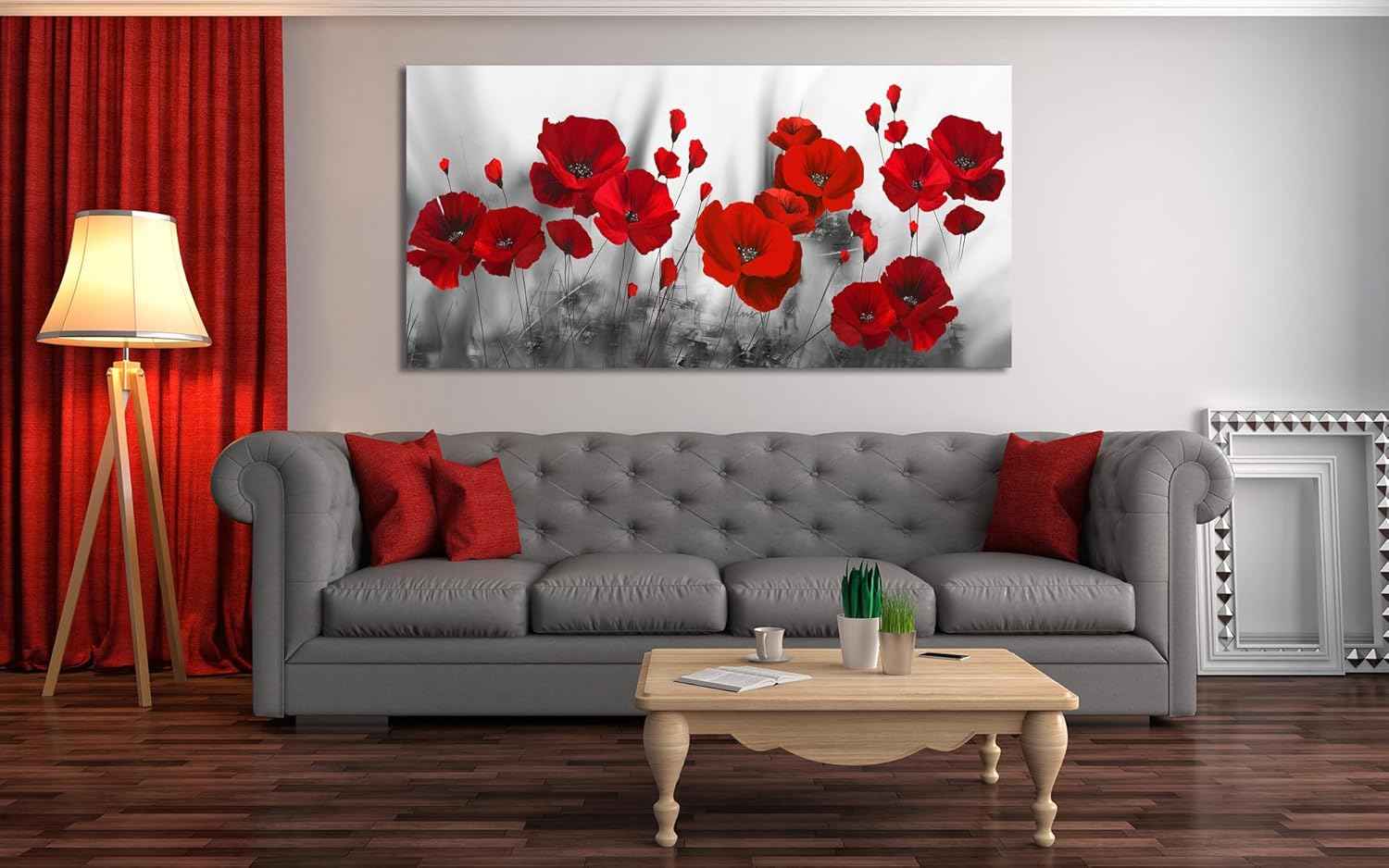 Red Flower Large Wall Art for Living Room - 48"L x 24"W Black and White Canvas Wall Art Bedroom Modern Abstract Floral Large Artwork Paintings Prints Pictures Wall Decor