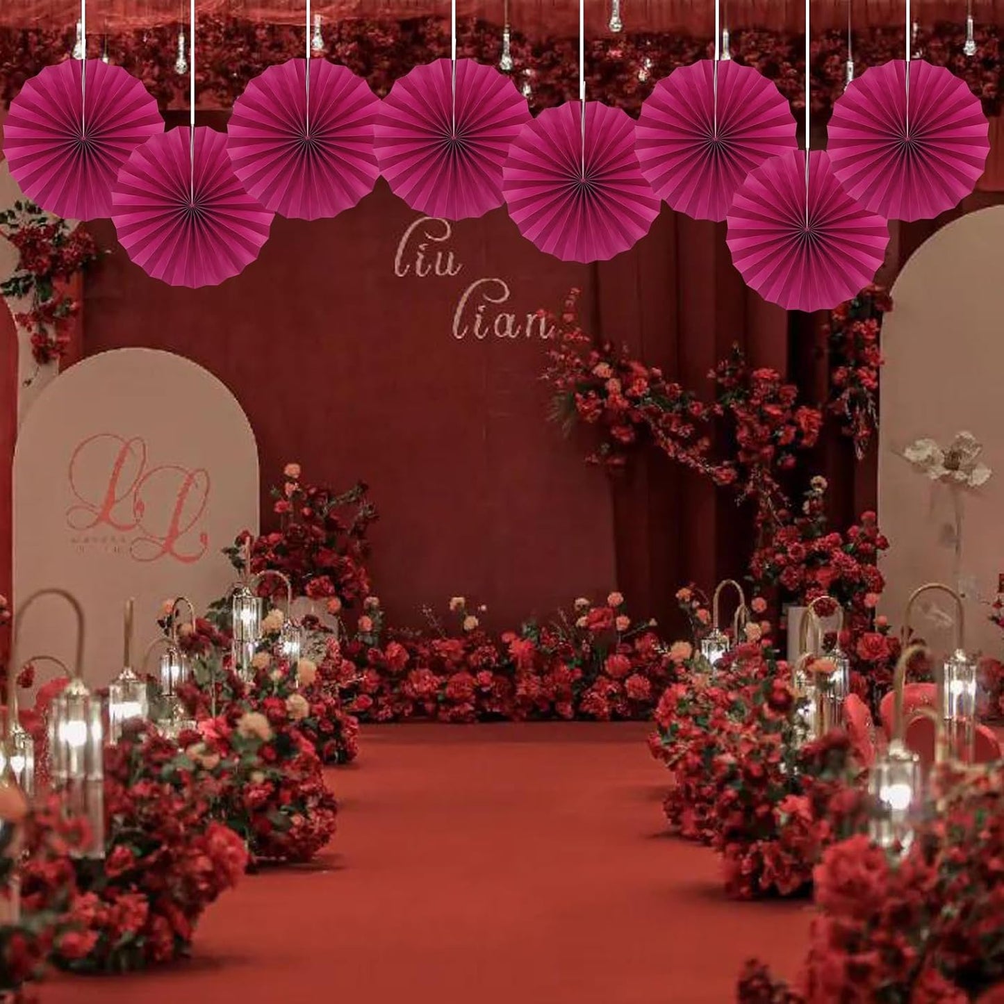 Red Party Decorations,Paper Decorations for Party,Girls Party Decorations Party Paper Fans Bulk 12in,Anniversary Decorations for Party 30 Color DIY Set （Wine Red）