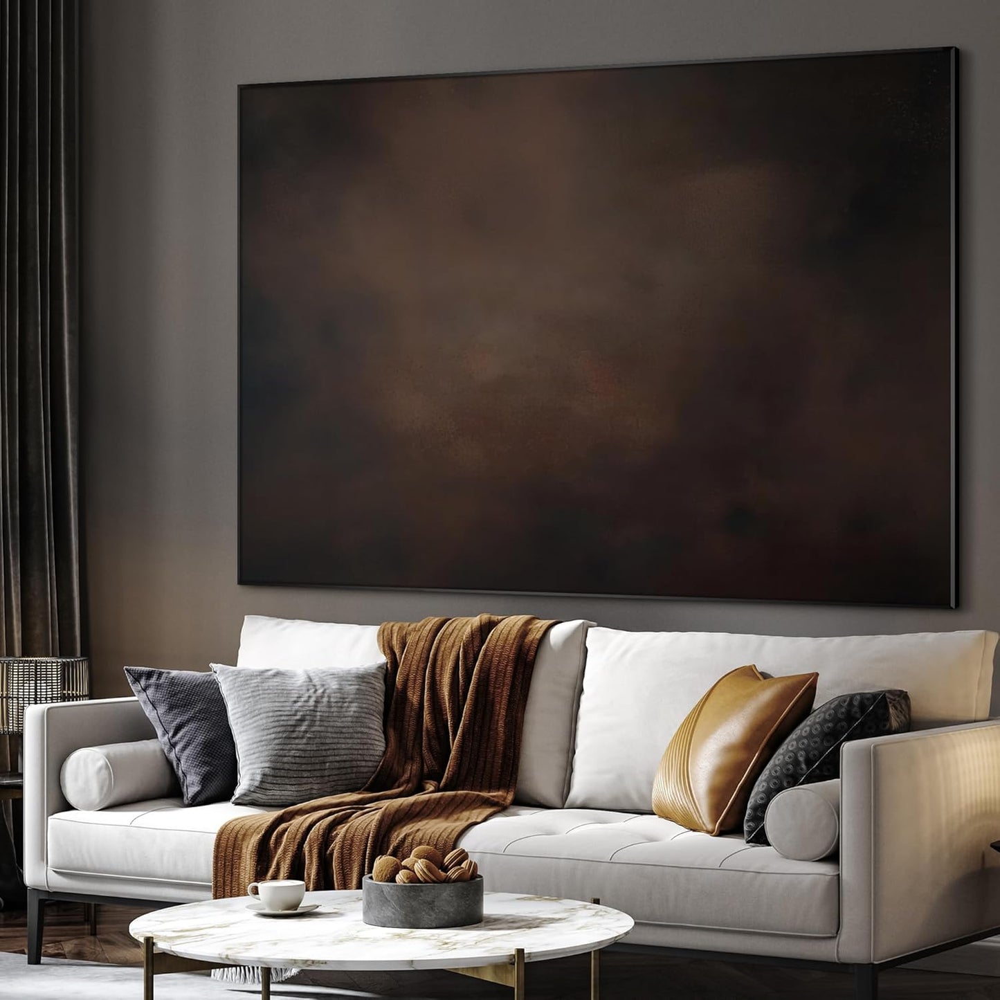 SIGNWIN 46"x60" Extra Large Framed Wall Art Dark Brown Abstract Moody Illustration for Home Living Room Bedroom Decor (Frame Assembly Required)