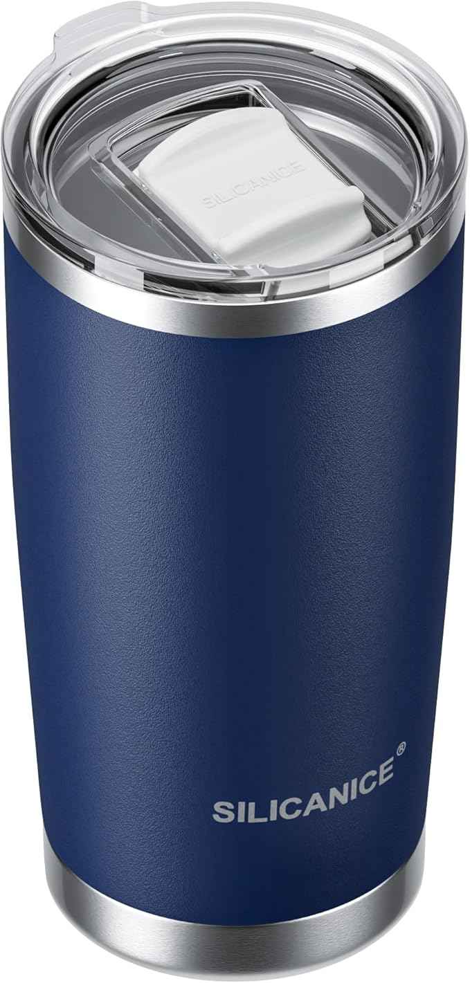 20oz Hygienic Stainless Steel Vacuum Insulated Tumbler w/ Easy-On/Easy-Off Lid - Removable slider, Double Wall 18/8 Travel Mug, BPA-Free, Fits Cup Holders, Premium Quality, Smart Value - Navy Blue