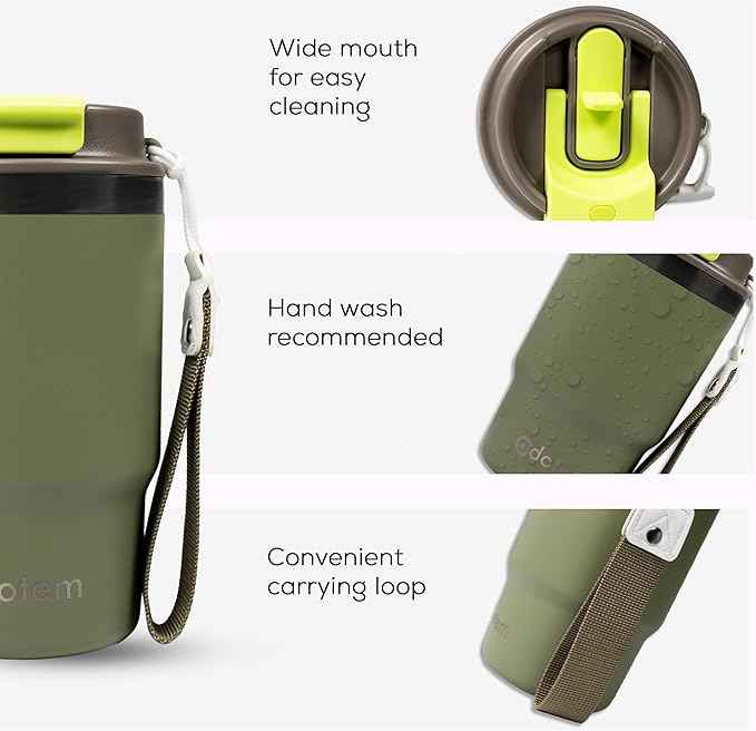Insulated 16oz Stainless Steel Tumbler Mug Leakproof Double Walled Vacuum Thermal Coffee Cup with 2-in-1 Straw & Lid, Cupholder-Friendly Travel Mug for Hot & Cold Drinks (Olive Green)