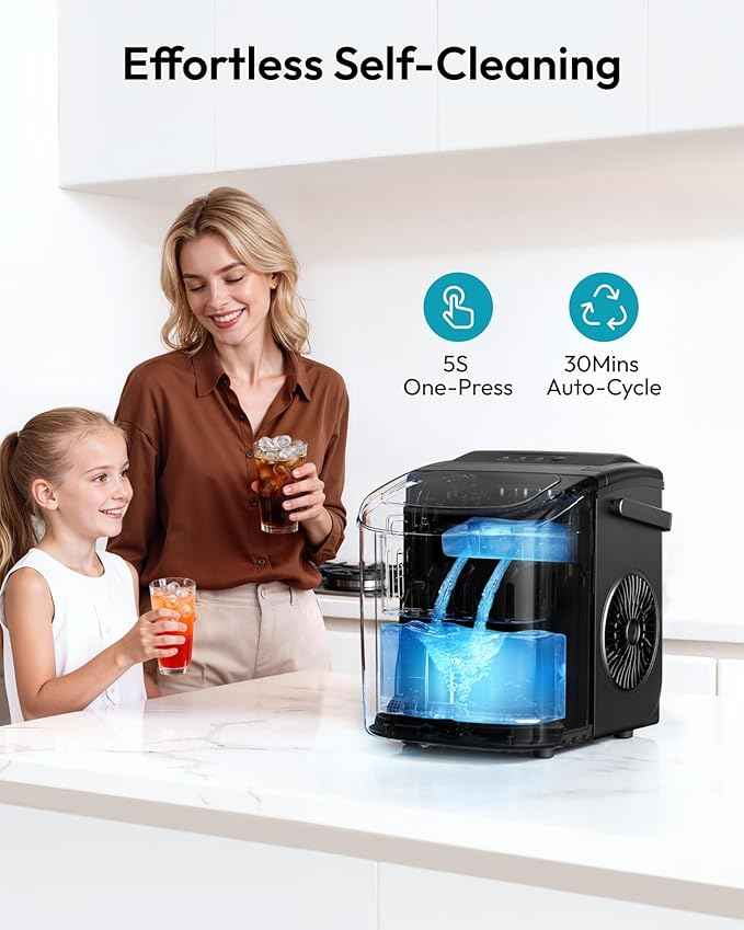 EUHOMY Countertop Ice Maker Machine with Handle, 26lbs in 24Hrs, 9 Ice Cubes Ready in 6 Mins, Auto-Cleaning Portable Ice Maker with Basket and Scoop, for Home/Kitchen/Camping/RV. (Black)