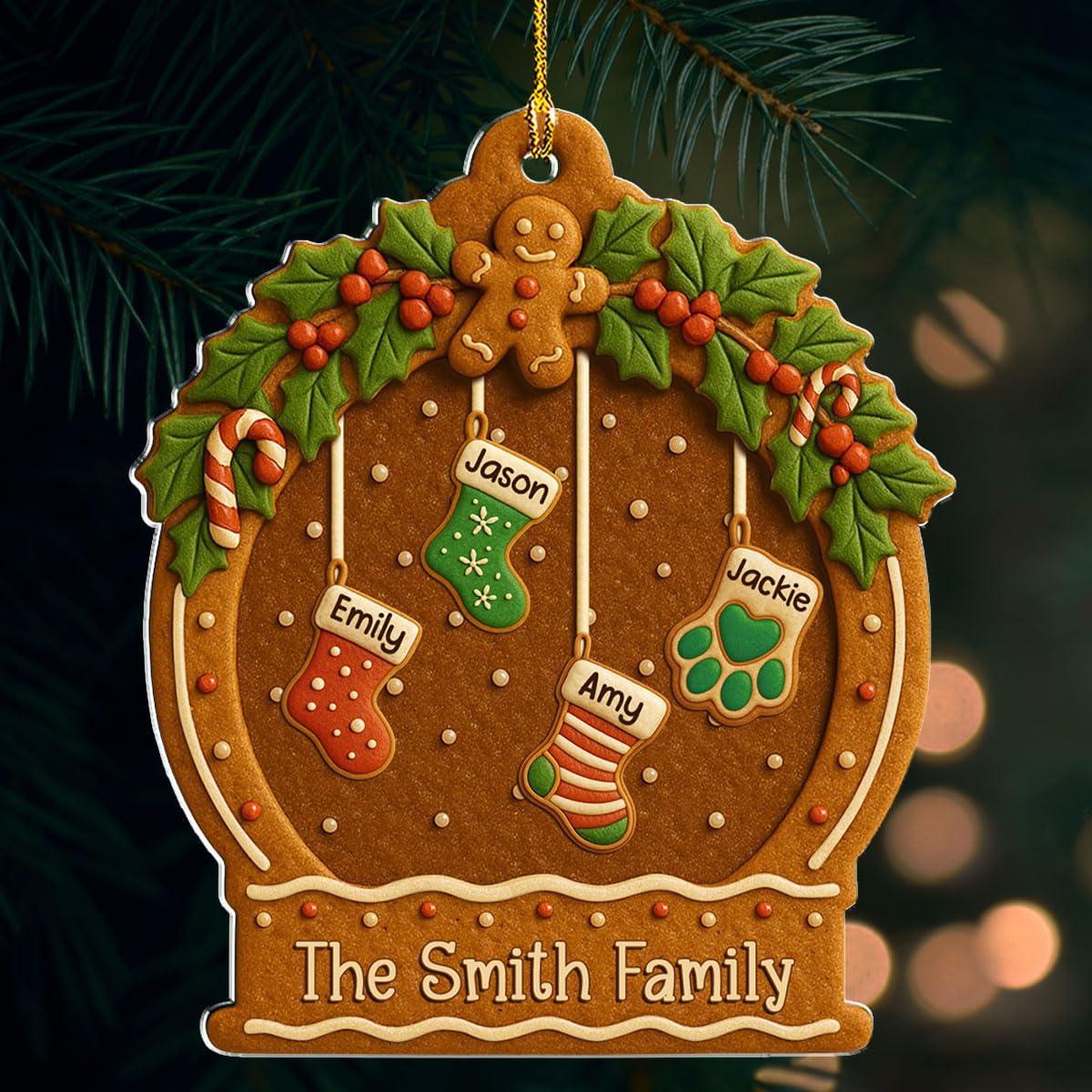 Personalized Family Ornament Christmas Cookies Style - Custom Stockings and Names Acrylic Ornament Gift Stocking Stuffers White Elephant Ideas (5)