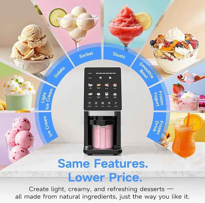 Ice Cream Maker & 10-in-1 Frozen Treat Maker, 20 oz 1 Pint, Mix-In + Re-Spin for Creamy Texture, Gelato, Sorbet, Slushie, Frozen Yogurt & Smoothie Bowls Machine for Homemade, Recipe Guide