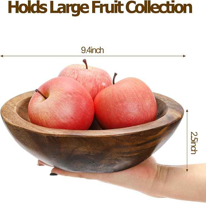 ZENFUN Wooden Decorative Bowl, Wood Round Serving Bowl, Walnut Tray Dish Kitchen Dining for Fruits, 9.4" Diameter x 2.5" Height, Seamless