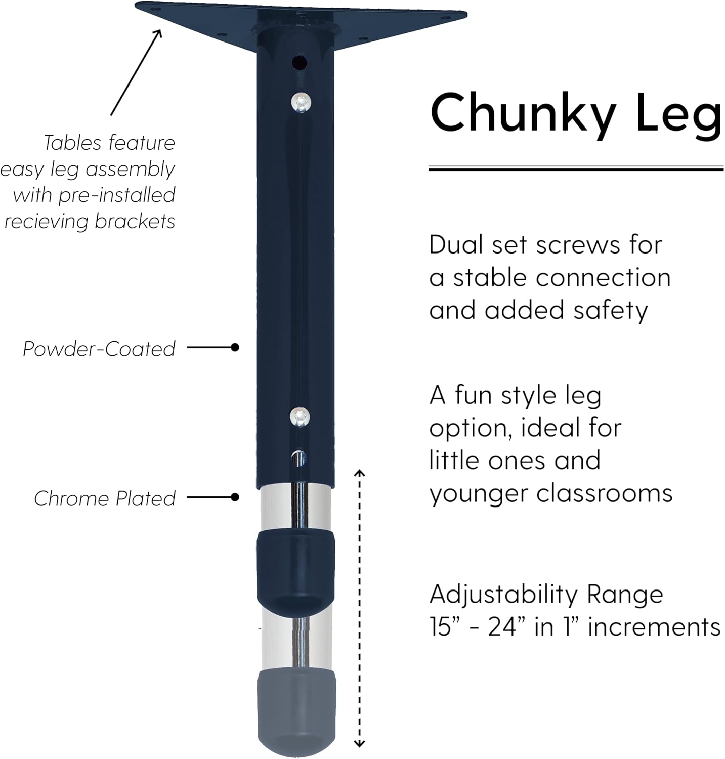 Factory Direct Partners FDP Rectangle Activity School and Classroom Kids Table (24 x 60 inch), Chunky Toddler Legs, Adjustable Height 15-24 inches - Gray Top and Navy Edge