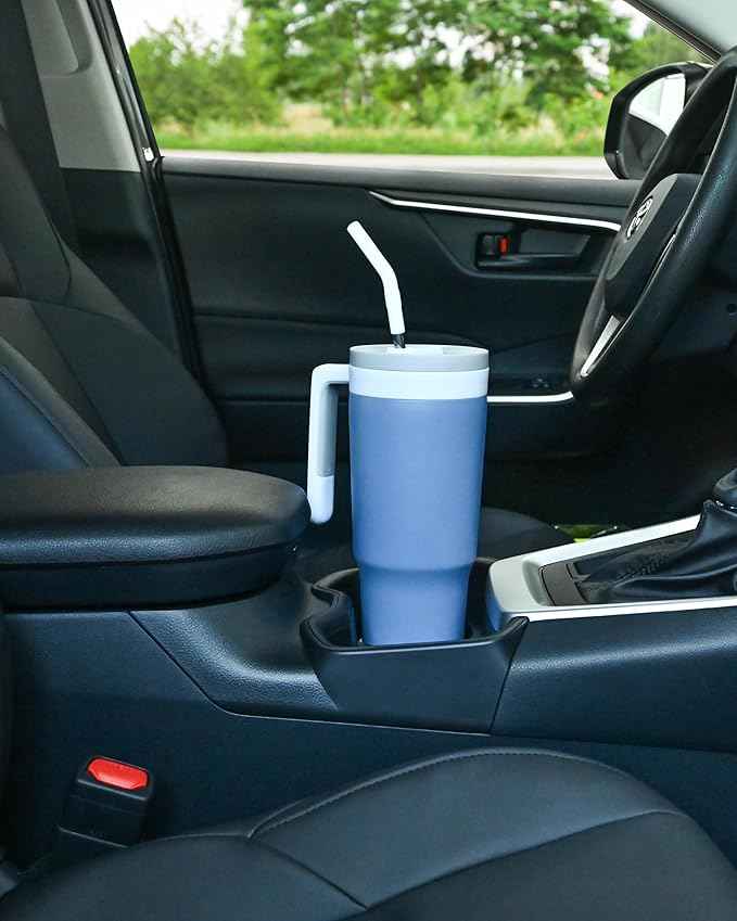 40 oz Tumbler with Handle and Straw Stainless Steel Water Bottle Car Cup Holder Friendly Travel Mug Cup-Dark Blue