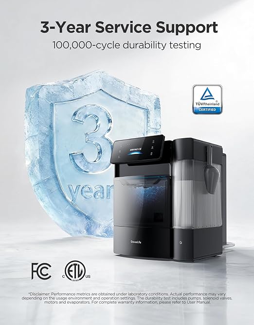 GoveeLife Smart Nugget Ice Maker Pro, 60lbs Daily, 6-Minute First Ice, 40dB Ultra-Quiet with AI NoiseGuard, App & Voice Control, Self-Clean, 3.5lbs Basket & Dual Water Tanks, for Home Kitchen, Party