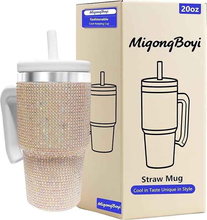 2PCS 20-OZ Insulated Water Bottle,Insulated Stainless Steel Tumbler,Reusable Cold Drink Thermos,BPA-Free, Double-Wall Stainless Steel Water Bottle (White-Diamonds, 20, Fluid Ounces)