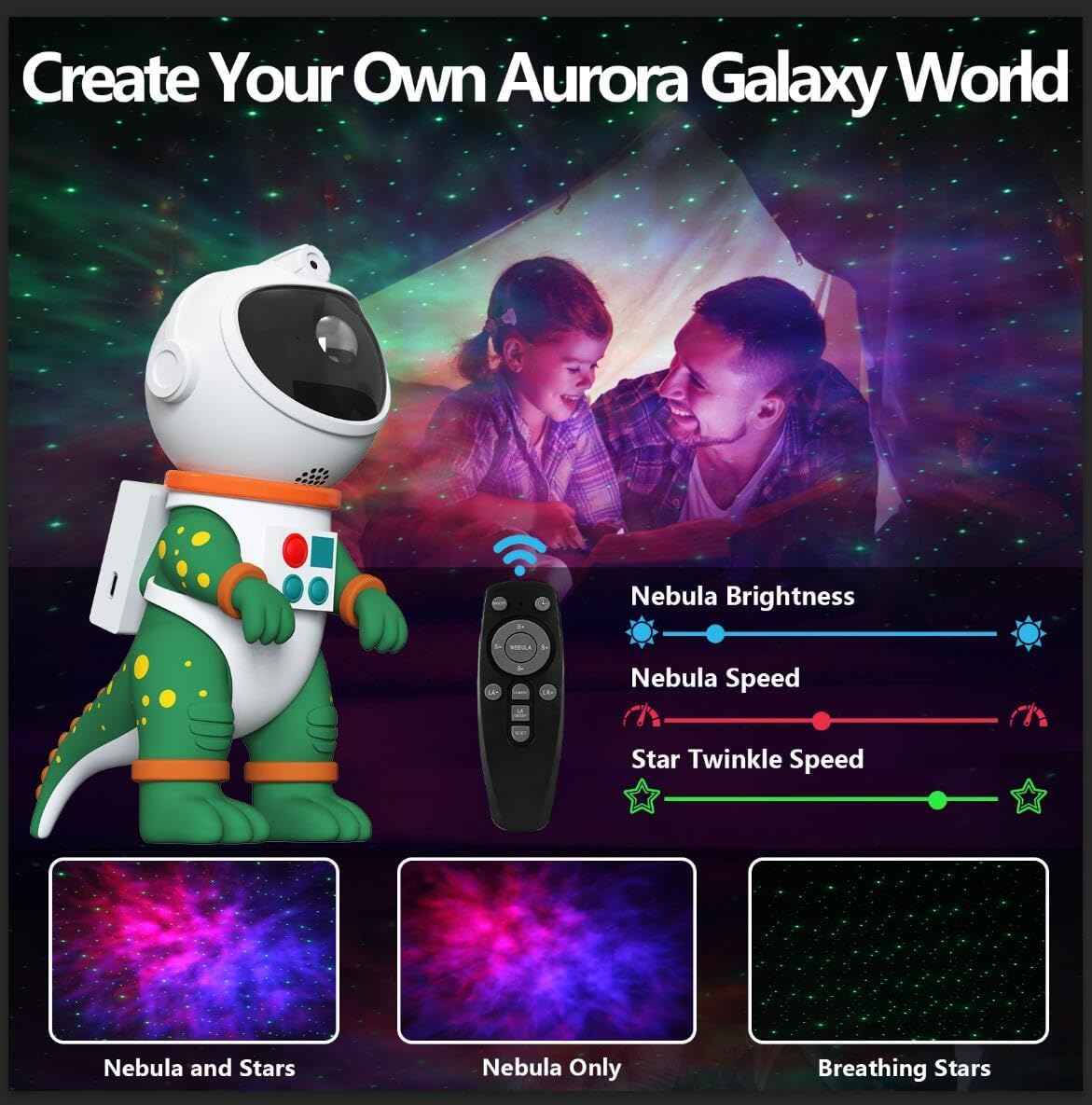 PANAMALAR Dinosaur Star Galaxy Projector, Astronaut Galaxy Light Projector 360 Rotation with Remote Control/Nebula Effect/Timer, Starry Sky Night Light Projector for Kids Bedroom Christmas Party