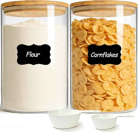 ComSaf 2Pcs Large Glass Storage Containers with Lids 4Qt, 1 Gallon Wide Mouth Flour Sugar Storage Containers, Large Capacity and Sealed for Rice, Cereal, Oat, Easy Clean and Scoop, Pantry Organization