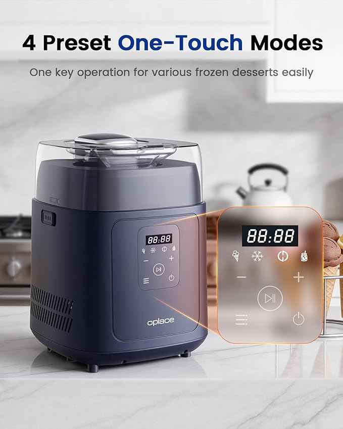 4-in-1 Compressor Ice Cream Maker (1.0Qt), No Pre-Freezing, Automatic Yogurt Maker, Gelato Sorbet Frozen Yogurt Soft Serve Machine, Compact Vertical Design for Home Kitchen(Blue)
