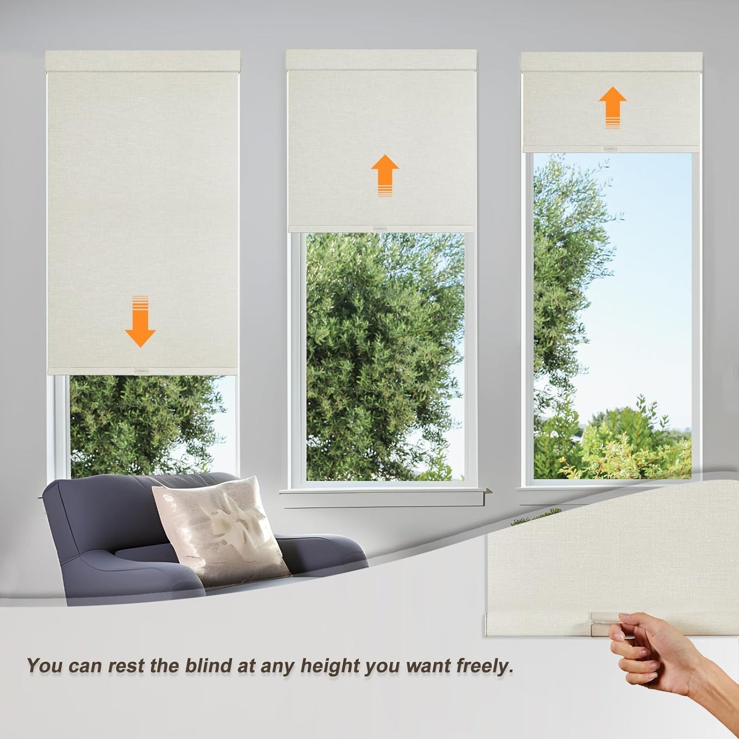 Persilux Blackout Shades for Windows Cordless Roller Blinds, Roller Windows Shades for Home with Fabric Attached Valance, UV Protections Easy Installation for Door/Office, Limestone(12" W x 56" H)