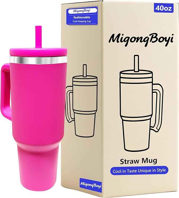 40-OZ Insulated Water Bottle,Insulated Stainless Steel Tumbler,Reusable Cold Drink Thermos,BPA-Free, Double-Wall Stainless Steel Water Bottle (Rose Red, 40, Fluid Ounces)