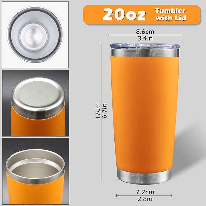 AIANJI 20oz Tumbler Bulk Stainless Steel Tumblers with Lid Vacuum Insulated Double Wall Travel Coffee Mug Powder Coated Tumbler Cup for Hot and Cold Drinks(Orange, 1 pack)