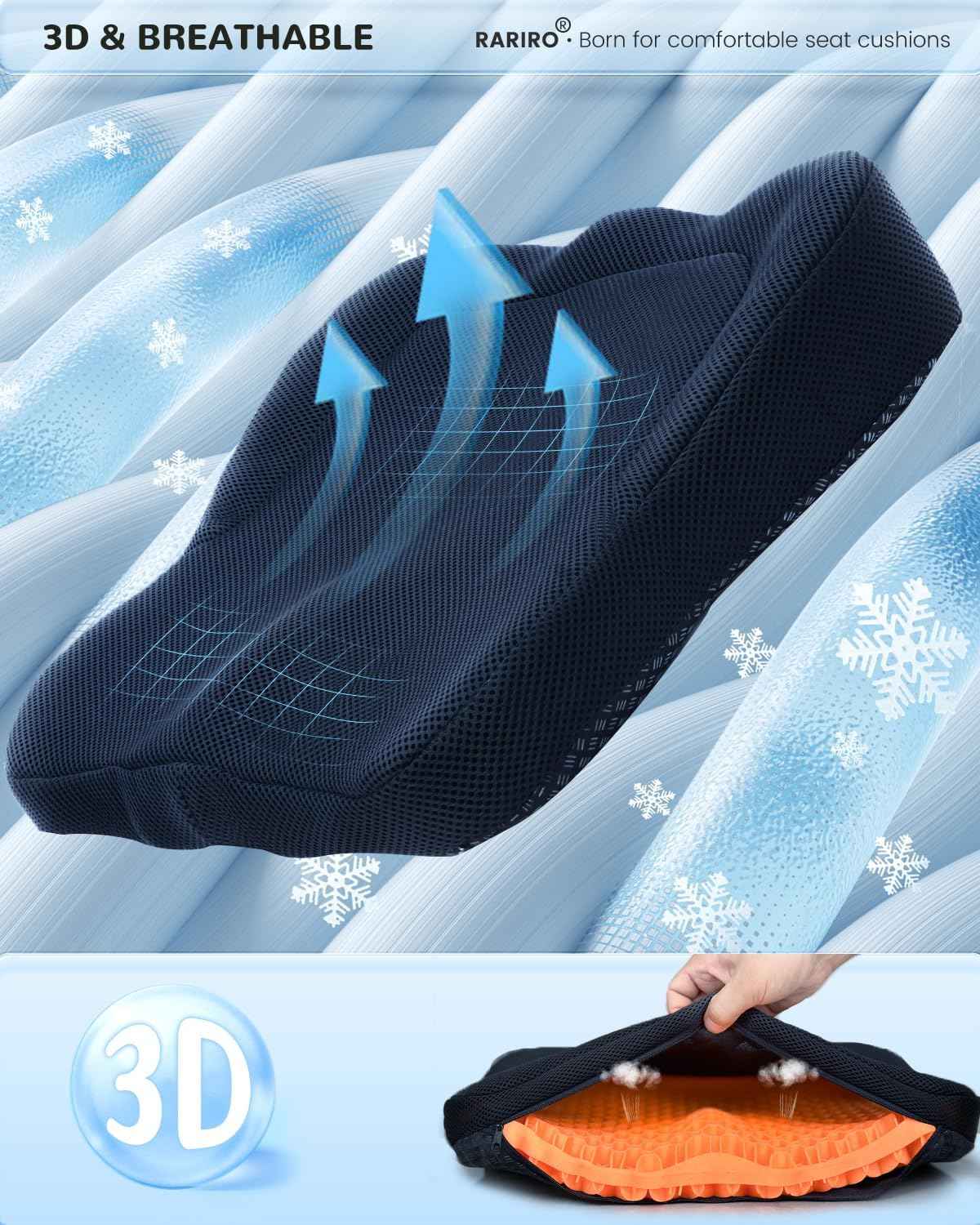 Gel Seat Cushion for Long Sitting(Enlarged&Thickened), Cooling Pressure Relief Seat Cushion for Wheelchair, Driving, Kayak, Office Desk Chair Seat Pad Gel for Heavy People[Orange-19.7" Large]