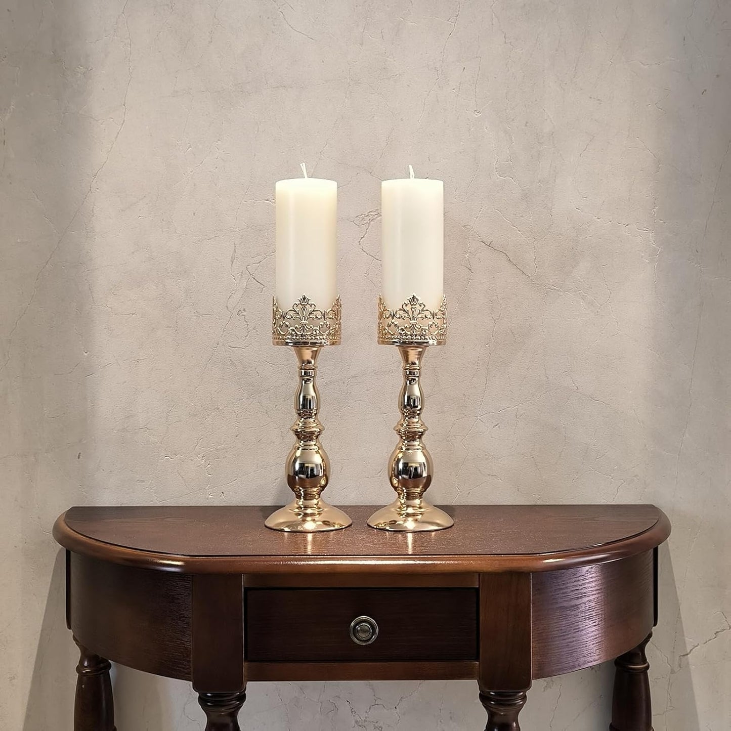 Candle Holders for Pillar Candles Gothic Matte Black Vintage Tall Candle Holders Set of 2 Decorative Large Table Centerpieces Candle Stand Decor (Gold 2PCS A)