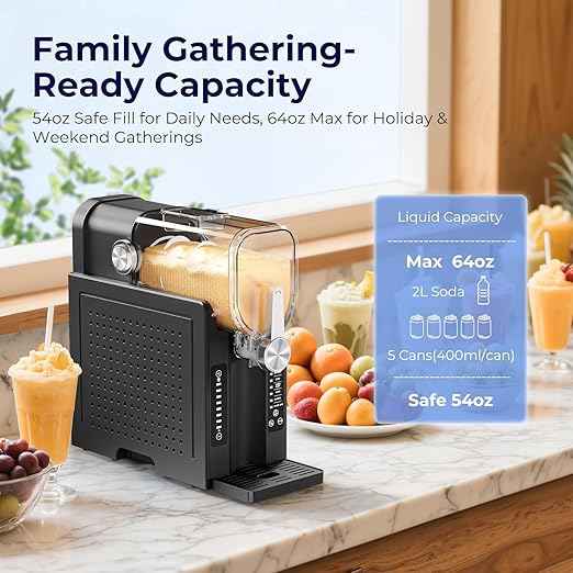 Slushie Machine, No Ice Needed Slushy Maker for Home, Real-Time Temp Display, Frozen Drink Maker with 6 Preset Programs for Ice Cream, Frappés, Milk Shake and More, Black, 1 Pack+3Modes