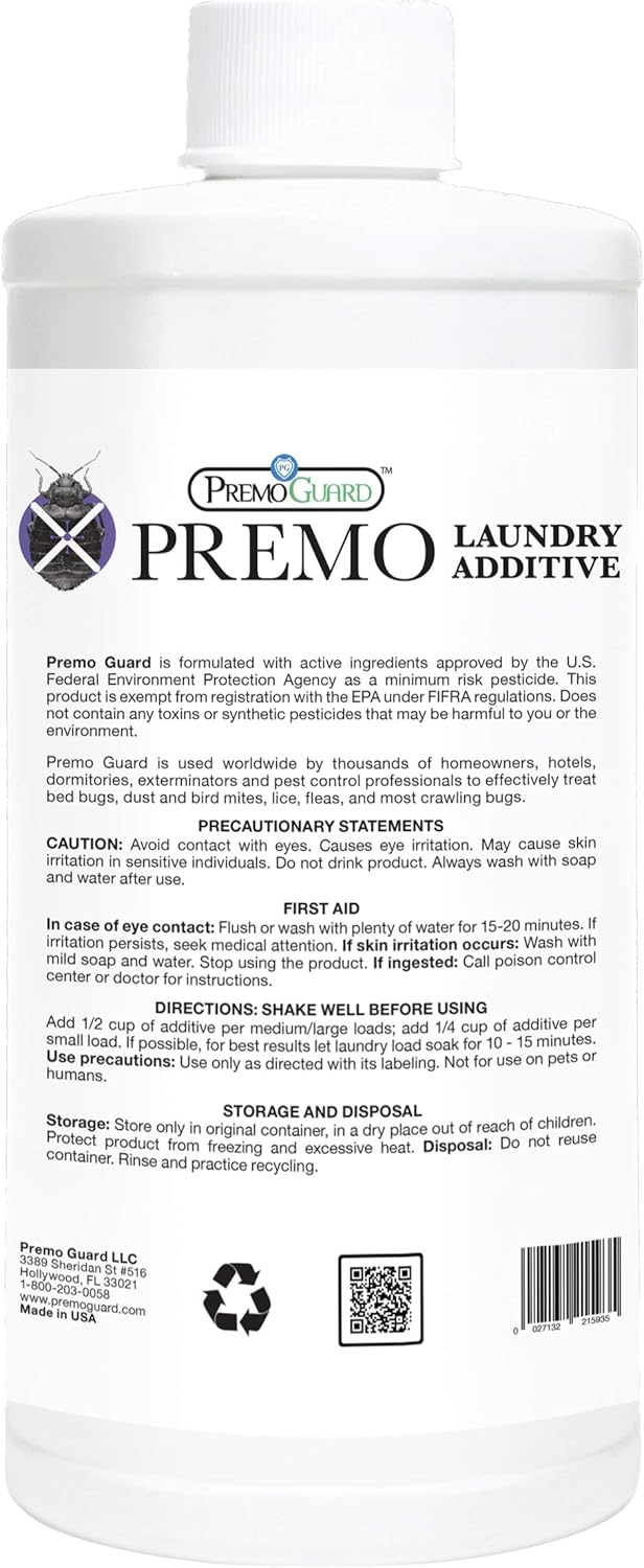 Premo Guard Bed Bug & Mite Laundry Detergent Additive 32 oz – Child & Pet Friendly – Stain & Odor Free – Best Natural Non-Toxin Treatment