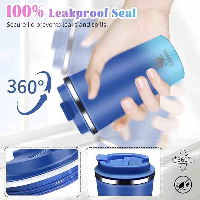 17oz Insulated Travel Coffee Mug with Flip Lid – Leakproof Stainless Steel Insulated Coffee Tumblers, Reusable Coffee Cup for Hot & Cold Drinks, Perfect for Camping & On-the-Go