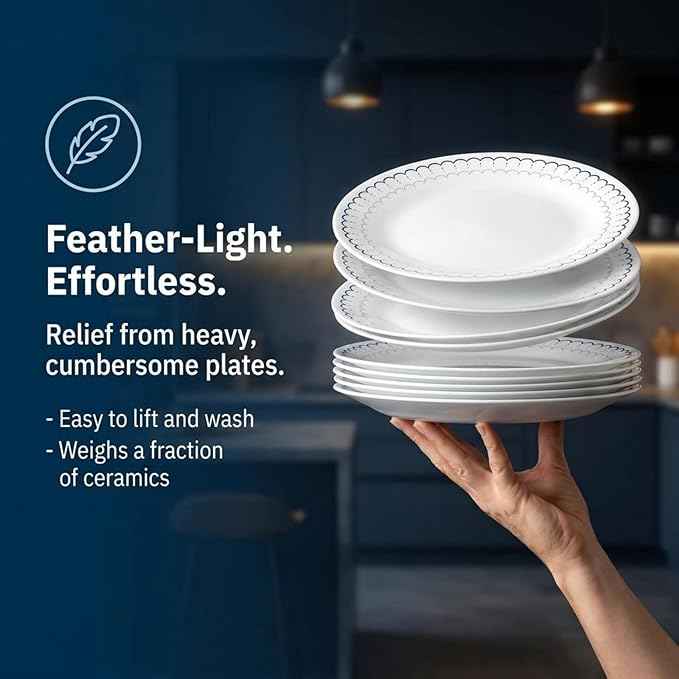 Corelle 18-Piece Dinnerware Set Service for 6, Lightweight Round Plates and Bowls Set, Vitrelle Triple Layer Glass, Chip Resistant, Microwave and Dishwasher Safe, Caspian