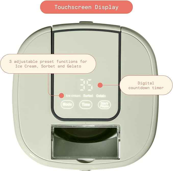 1.5 Quart Ice Cream Maker with Touch Control Panel, Freezer Bowl Design, Compact Electric Machine for Homemade Frozen Desserts, Gelato & Sorbet (Sage Green)
