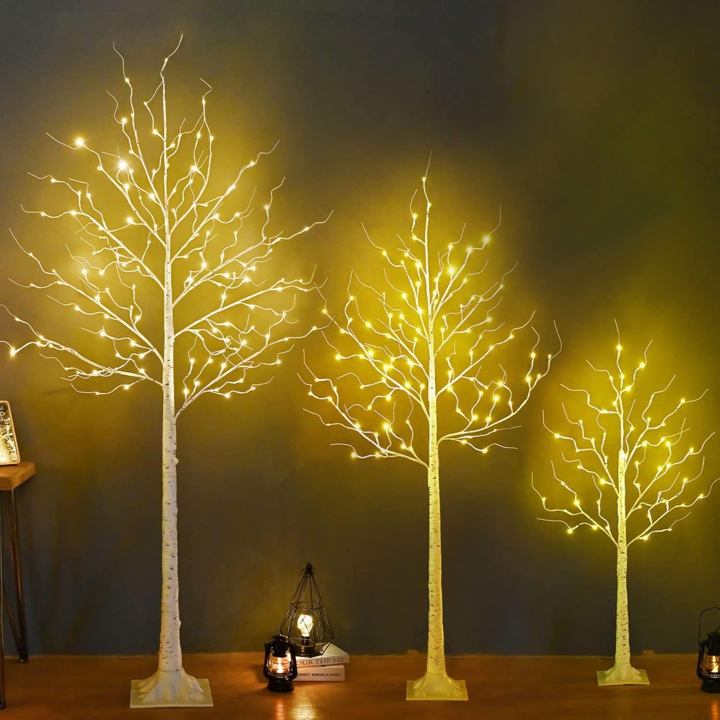 Lighted Birch Tree, Pack of 3, 4FT 6FT and 8FT Birch Tree Lights, 9Modes Timer for Indoor Outdoor Easter Tree Christmas Easter Decor Home Party Wedding Decor, Warm & Cool White