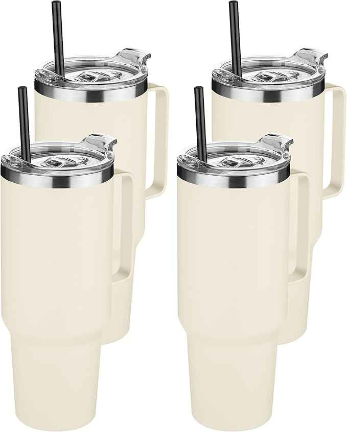 HASLE OUTFITTERS 40 oz Stainless Steel Tumbler with Handle, Vacuum Insulated Tumblers Bulk, Reusable Double Wall Travel Coffee Mug, Durable Powder Coated Water Bottle(Beige, 4)