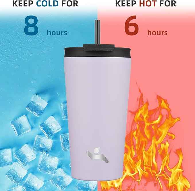 Konokyo 18 OZ Insulated Tumbler with Lid and 2 Straws Stainless Steel Water Bottle Vacuum Travel Mug Coffee Cup,Taro