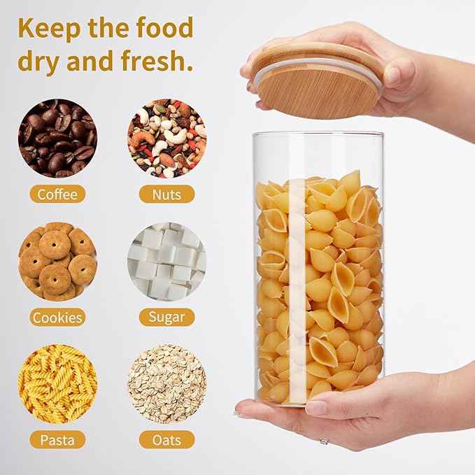 Glass Food Storage Jars with Lids 2.34 Qt [Set of 3], Perfect for Pasta, Cookies, Nuts, Coffee, Cereal, Flour, and More, Organize Your Kitchen and Pantry with these BPA-Free Glass Canisters