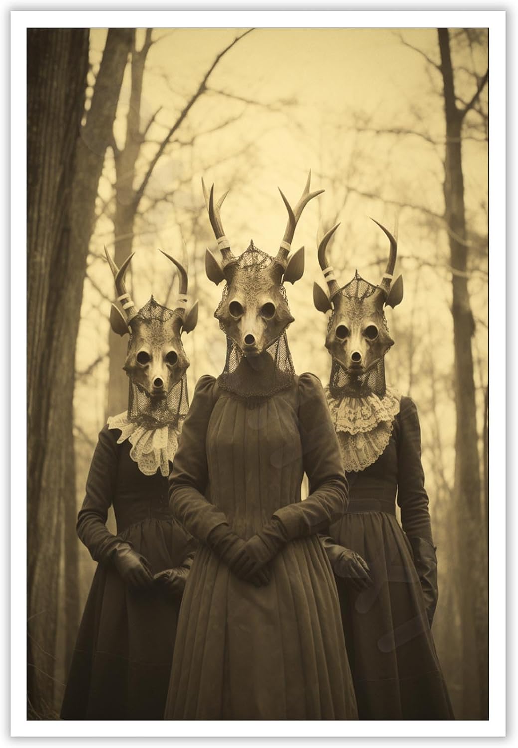 Vintage Horror Skeleton Spooky Three Skull In Occult Forest Posters Canvas Wall Art Poster Gothic Dark Academia Decor Creepy Print Retro Halloween Wall Decor 24X36inch Unframed