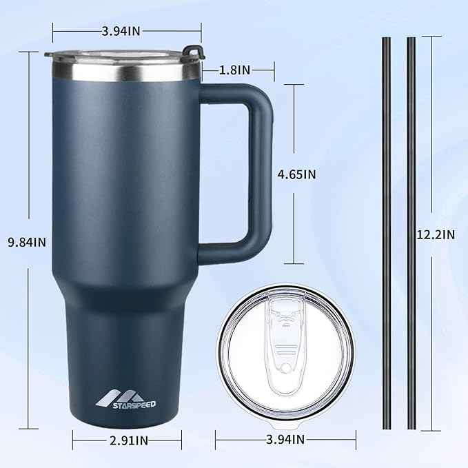 StarSpeed 40 oz Tumbler with Handle and Straw Lid | Stainless Steel Water Bottle Travel Mug Reusable Insulated Cup With Lid And Straw, Keep Cold Heat and Ice for Hours(40oz,Indigo)…