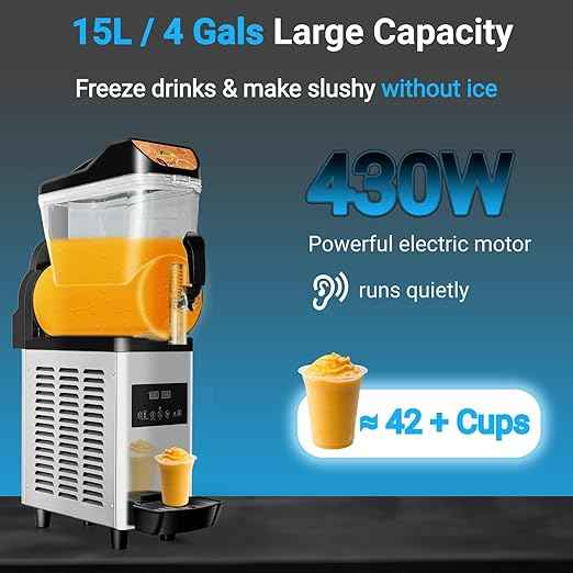 15L Single Tank Slushie Machine Commercial, Margarita Machine for Slushie, Frozen Drinks, Daiquiri, Smoothie in Large Events Party Restaurants Cafe Bars, Quiet Operation, No Ice Needed
